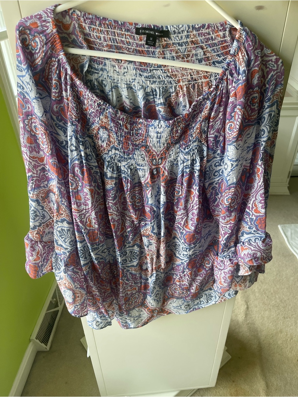 RACHEL Rachel Roy Purple and Orange Paisley Off-Shoulder Tunic
